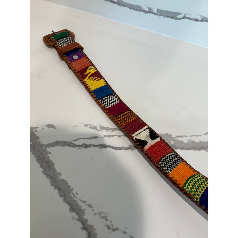 Multicolor Patterned Belt With Brown Leather Acce… - image 4